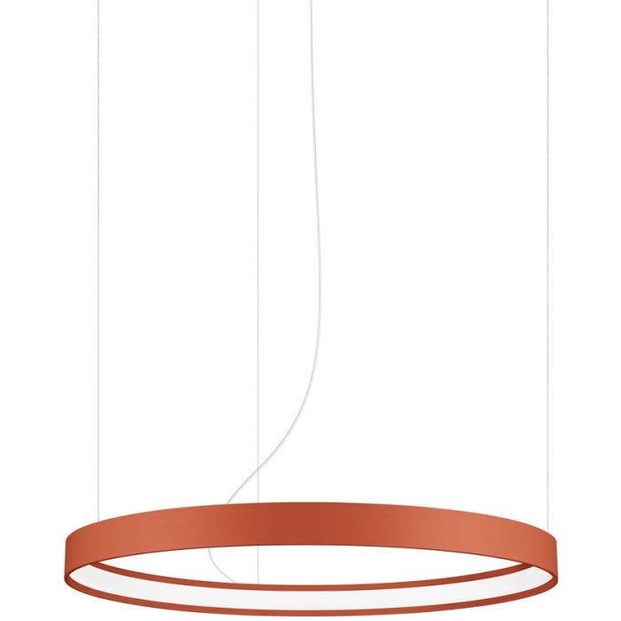 Okerrode ringvormige hanglamp Rio met een diameter van 55 cm met een LED ring aan de binnenzijde