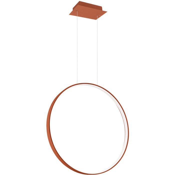 Okerrode ringvormige hangende spiegellamp Rio met een diameter van 55 cm met een LED ring aan de binnenzijde
