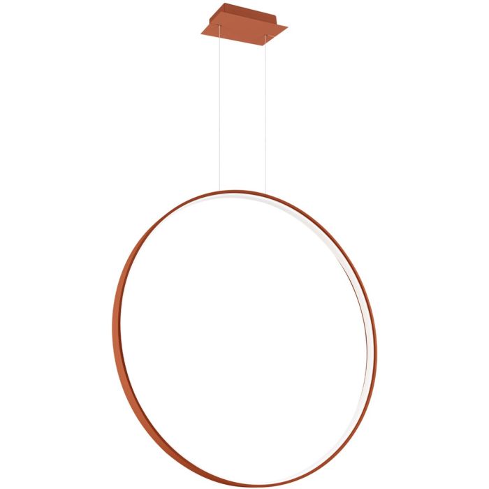 Okerrode ringvormige hangende spiegellamp Rio met een diameter van 78 cm met een LED ring aan de binnenzijde