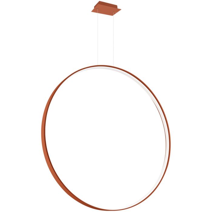 Okerrode ringvormige hangende spiegellamp Rio met een diameter van 110 cm met een LED ring aan de binnenzijde