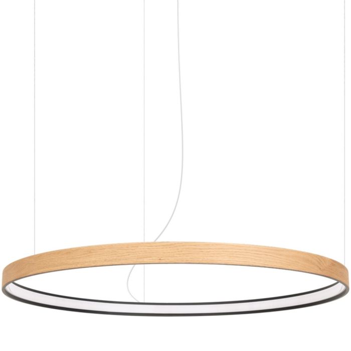 Eikenhouten cirkelvormige hanglamp met een diameter van 79 cm met LED aan de binnenzijde