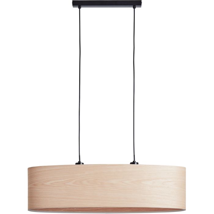 Brilliant Romm 94492/76 hanglamp met zwarte plafondbalk en langwerpige ovale kap van dun hout
