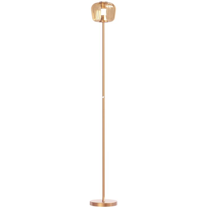 Freelight Rosa rose goud kleurige vloerlamp van 175 cm hoog met amber glazen kap van 21 cm met geïntegreerde dimbare LED