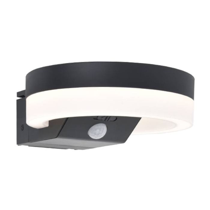 Lutec Runda antraciet grijze schijfvormige wandlamp van 18 cm breed met kantelbaar zonnepaneel bovenop 