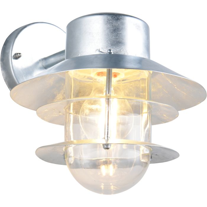 Trio Ruvuma zink kleurige wandlamp van 23,5 cm hoog voor kustgebieden met hangende lantaarn met lamellen voor een glazen kap