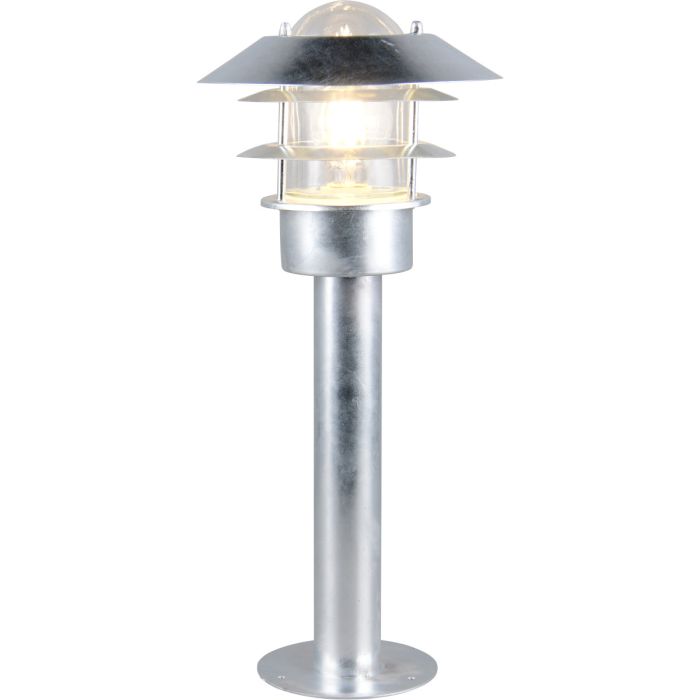 Trio Ruvuma zink kleurige sokkellamp van 50 cm hoog voor kustgebieden met lantaarn met lamellen voor een glazen kap