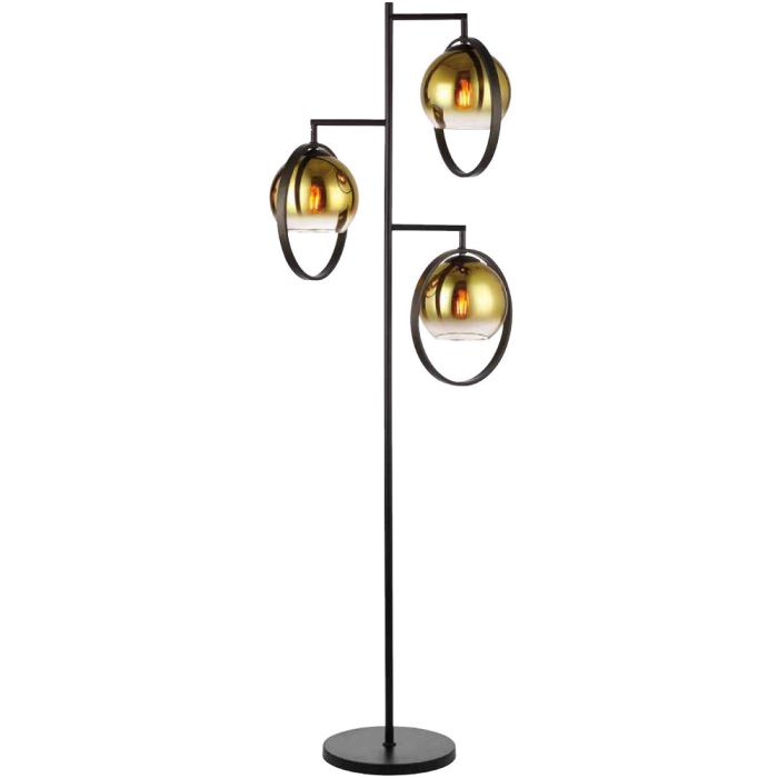 Freelight Aureol S2233GD zwarte vloerlamp met goud glas
