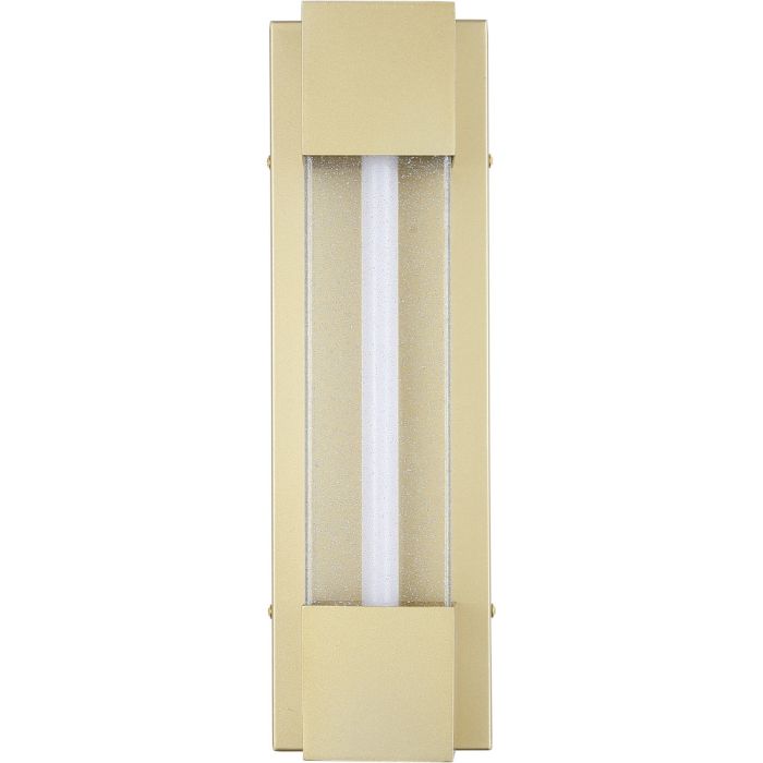 Searchlight Sacramento 17660GO goudkleurige wandlamp voor buiten met een witte LED buis achter een rechthoekig acryl venster