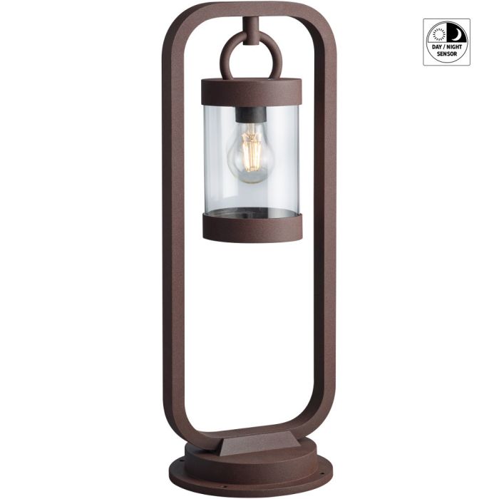 Trio Sambesi 504160124 sokkellamp met roestbruine boog met hangende cilindervormige transparant kunststof lantaarn daarin