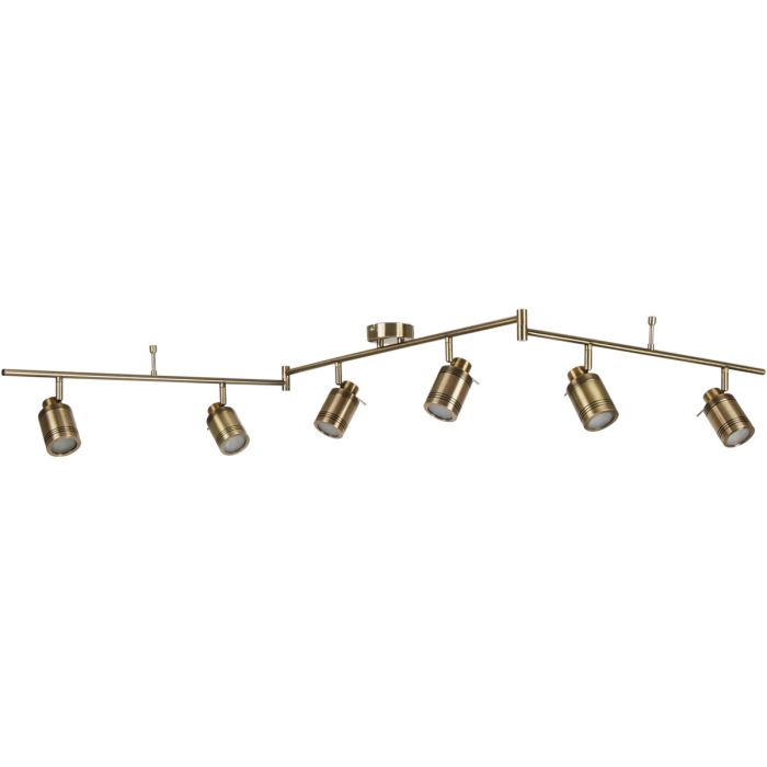 Searchlight Samson antiek bronzen plafondspot voor de badkamer met zes spotjes aan drie stang delen.