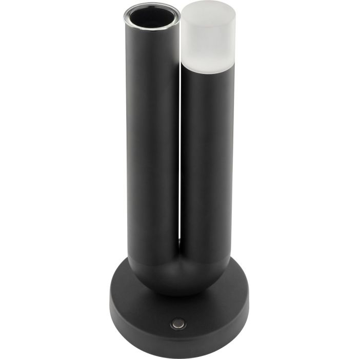 Brilliant Sayu zwarte oplaadbare tafellamp van 26,8 cm hoog in U vorm met vaas in 1 poot en een LED unit op de andere