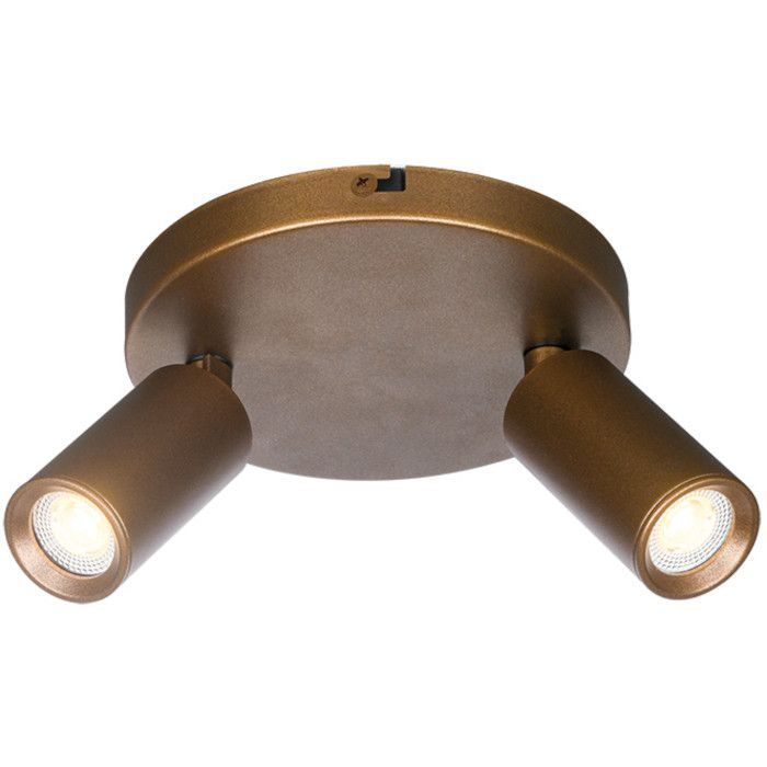 Freelight Scolo brons-goudkleurige spot met een ronde plafondplaat van 15cm en twee spotjes met GU10 35mm lamp