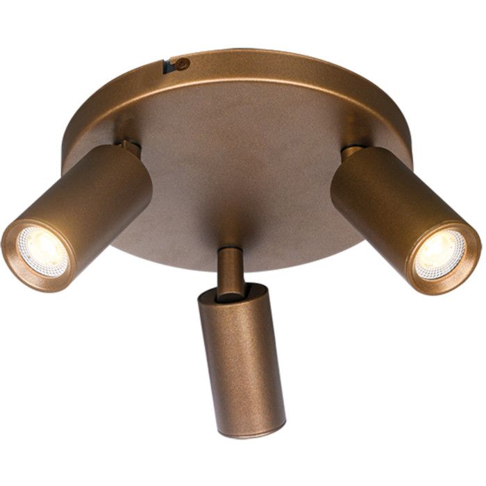 Freelight Scolo brons-goudkleurige plafondspot met een ronde plafondplaat van 18cm en drie spotjes met GU10 35mm lamp