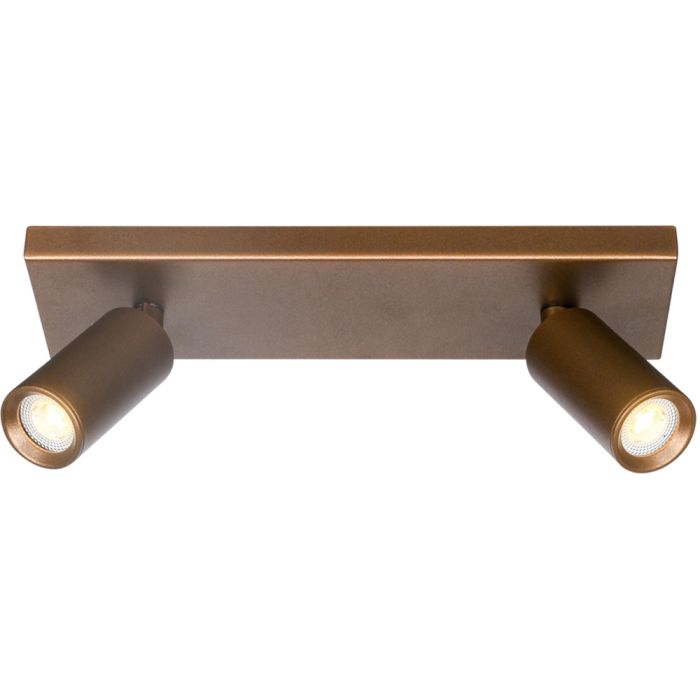 Freelight Scolo brons-goudkleurige plafondspot met een rechthoekige plafondplaat van 28cm lang en twee spotjes met GU10 35mm lamp