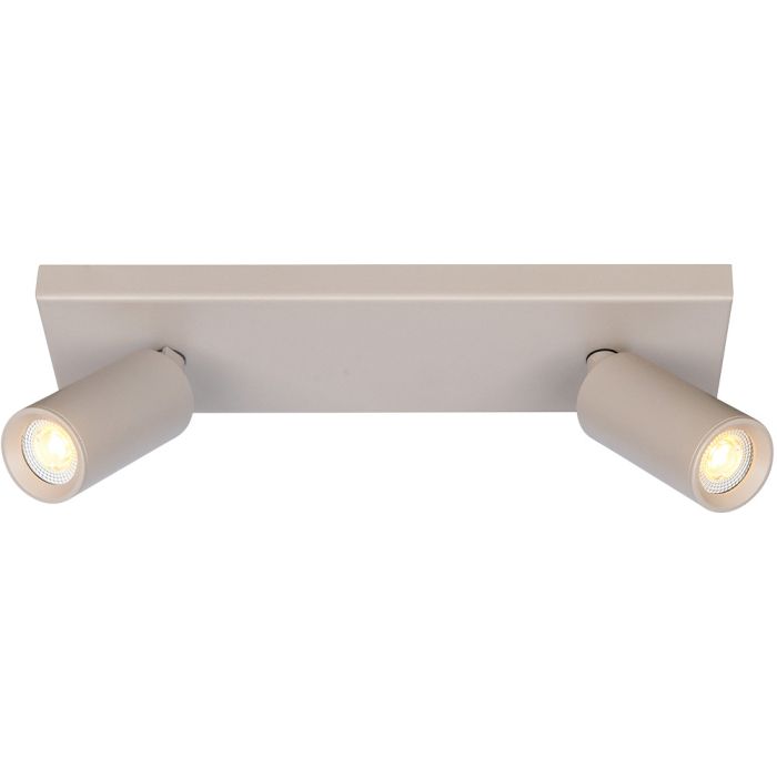Freelight Scolo creme kleurige plafondspot met een rechthoekige plafondplaat van 28cm lang en twee spotjes met GU10 35mm lamp