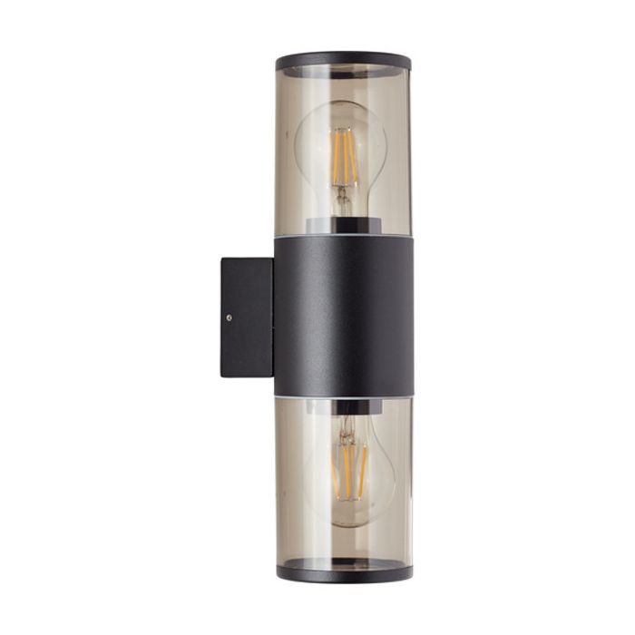 Brilliant Sergio 96473/63 mat zwarte cilindervormige wandlamp met opstaande en neerwaartse rook kleurig kunststof kap