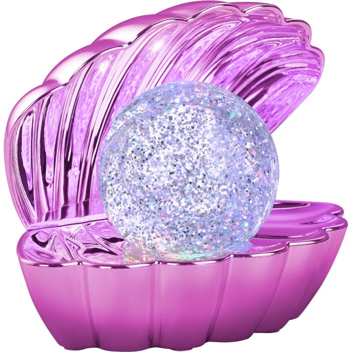 Trio Shelly roze tafellamp met het uiterlijk van een open geklapte schelp met een licht gevende parel erin