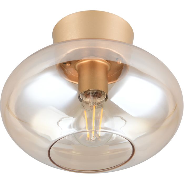 Reality Sidera plafondlamp met koffiebruin plafondkapje met amber glazen kap met een diameter van 25 cm met een E27 peertje erin