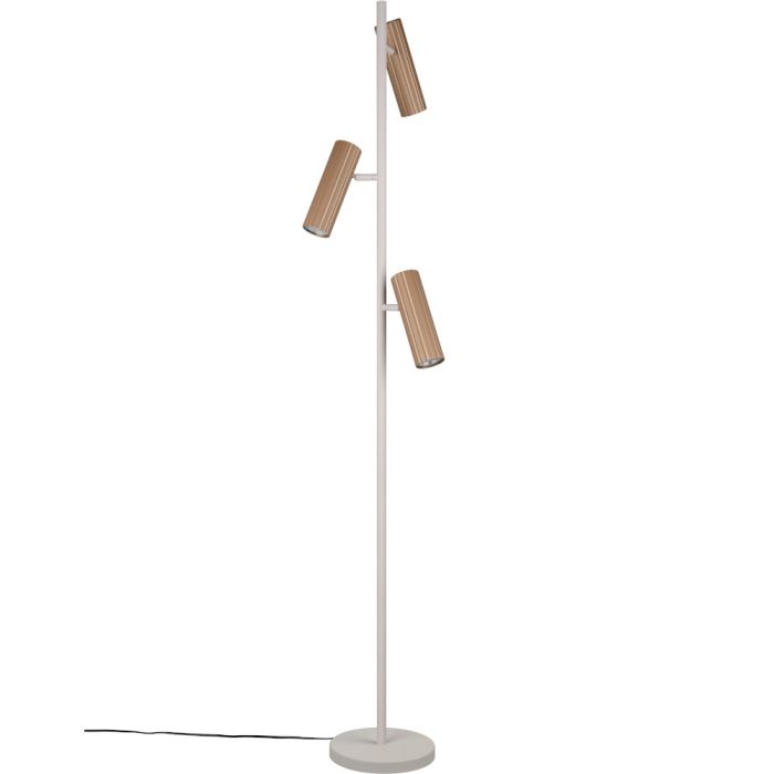 Trio Soka 467700365 warmgrijze vloerlamp met drie 5,5 bij 18cm koffiebruine geribbelde buisvormige kapjes met gu10 fitting
