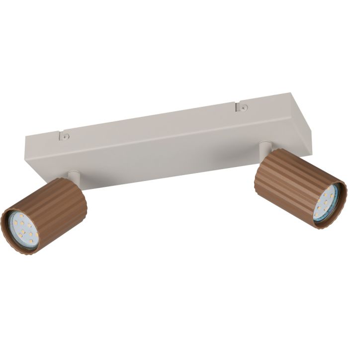 Trio Soka 867700265 warmgrijze plafondspot met twee koffiebruine geribbelde cilindervormige spotjes met GU10 lampje