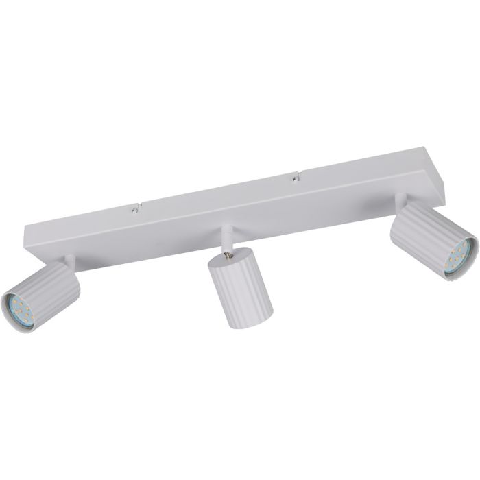 Trio Soka 867700331 witte spotbalk met drie geribbelde cilindervormige spots van metaal met GU10 lampje