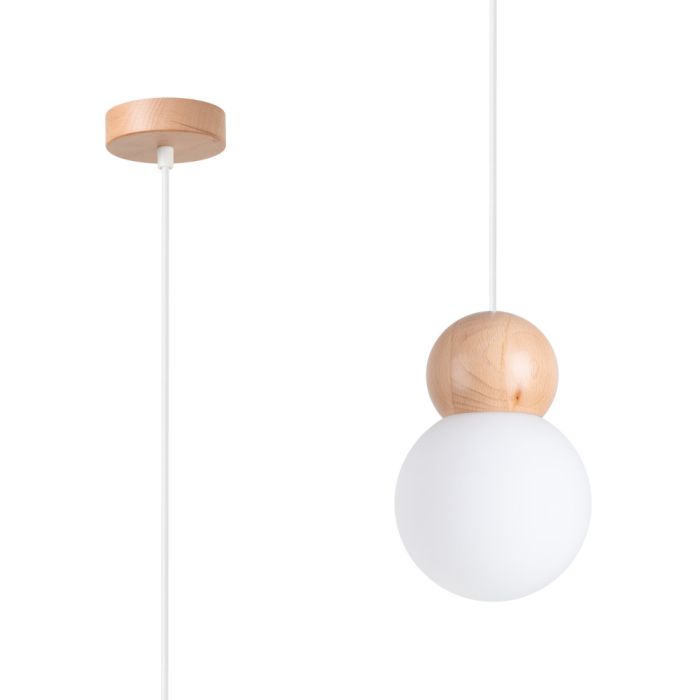Sollux Pekka SL.1390 wit glazen hanglamp met hout