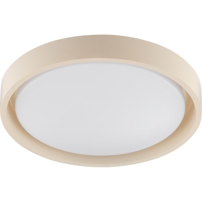 Brilliant Sonora beige plafonnière met een diameter van 31 cm met wit kunststof schaal