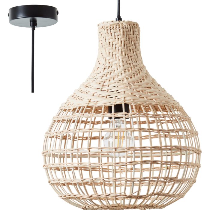 Brilliant Southsea 99550/09 hanglamp met zwarte pendel en kap van deels dicht en deels open gevlochten rotan