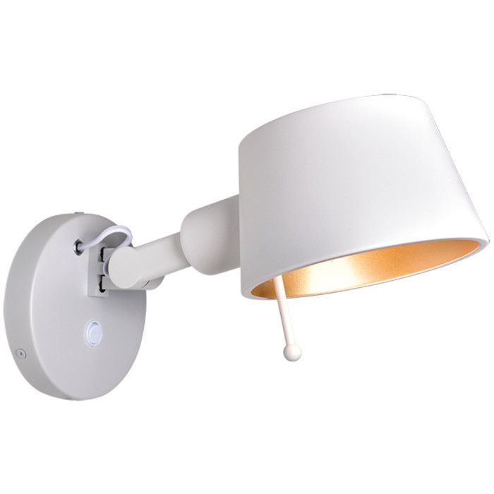 Freelight Sovrano witte wandspot met een uitval van 32,5cm, een ronde kap voor een E27 fitting en schakelaar op het wandplaatje