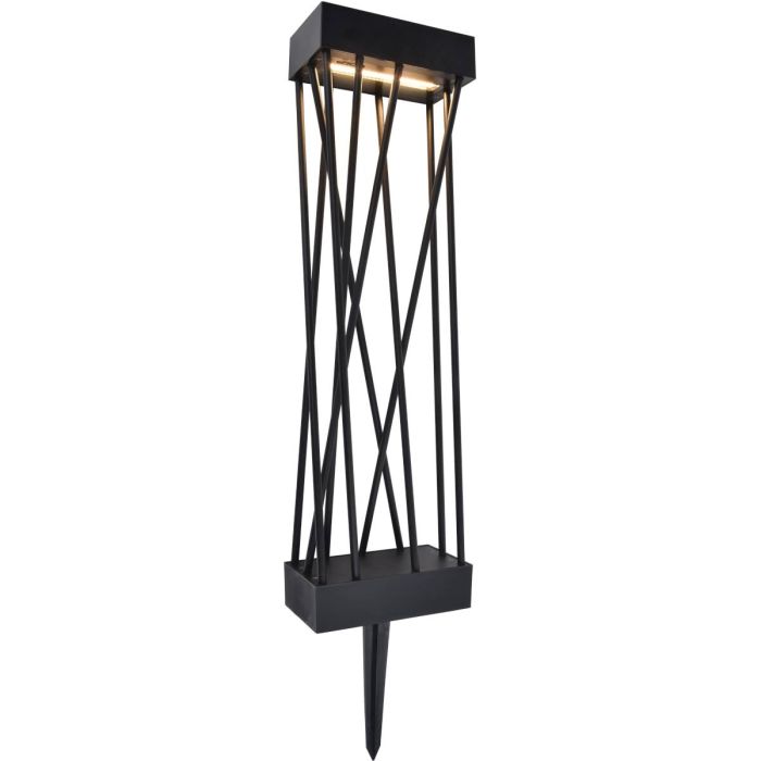 Lutec Spido zwarte rechthoekige sokkellamp van 60 cm hoog met lantaarn staande op 10 spijlen met zonnepaneel op de kop