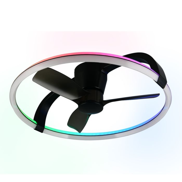 Reality Stockholm zwarte plafondventilator met een diameter van 73,5cm en cirkelvormige LED om de ventilator met RGB backlight