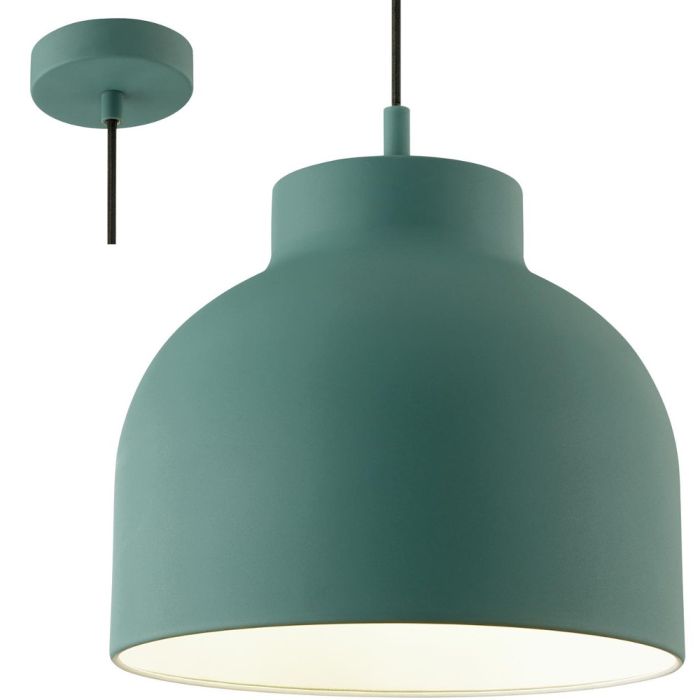 Brilliant Sven 99222/73 retro turquoise hanglamp met ronde metalen kap en zwart snoer