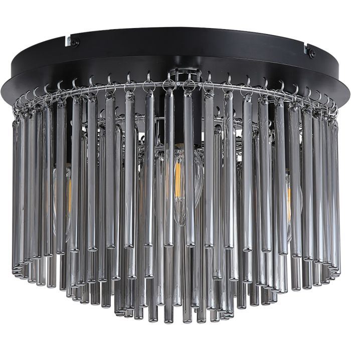 Searchlight Swizzle 55620-320SM zwarte plafondlamp van 32cm in diameter en met vijf E14 fittingen en drie ringen met rookglazen staafjes