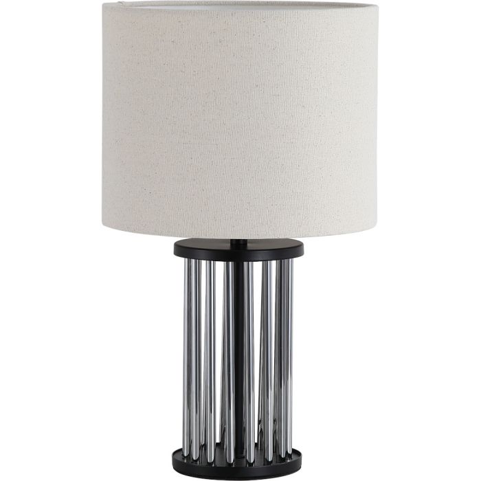 Searchlight Swizzle EU55623SM tafellamp van 40cm hoog met zwarte voet van een ring van rookglazen staafjes en kap van wit textiel