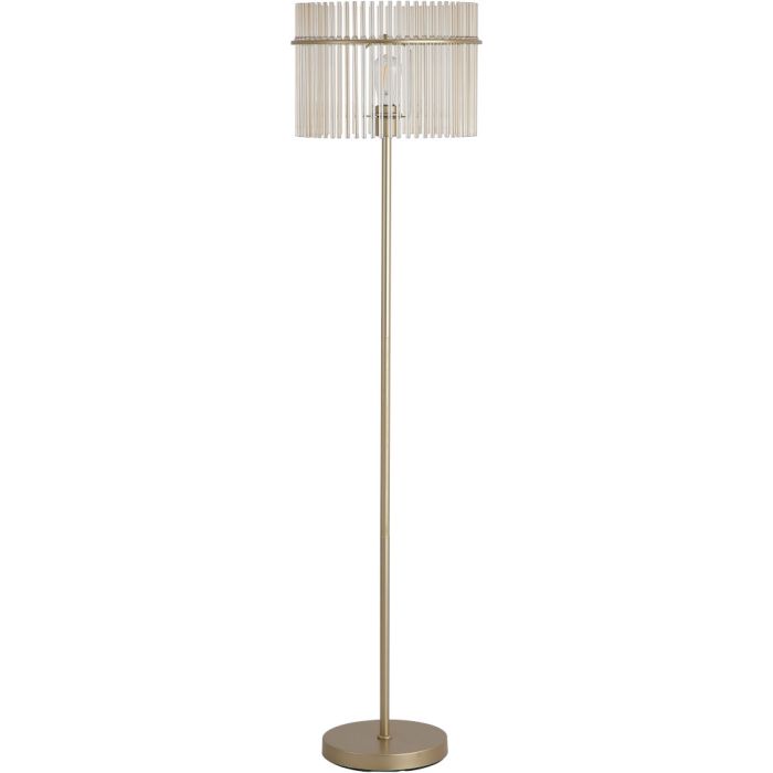 Searchlight Swizzle EU55626CP vloerlamp van 152cm hoog met goudkleurige voet en kap van een ring van champagnekleurige glazen staafjes met E27 edison lamp in het midden