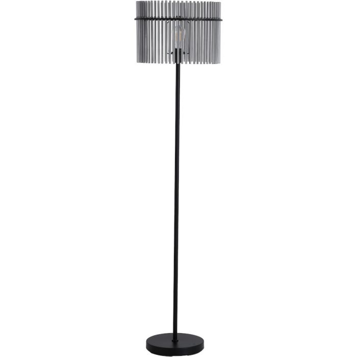 Searchlight Swizzle EU55626SM vloerlamp van 152cm hoog met zwarte voet en kap van een ring van rookglazen staafjes met E27 edison lamp in het midden