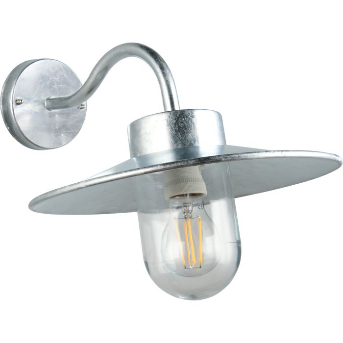 Trio Tana zinkkleurige wandlamp voor buiten van 31cm breed met een ovaal glas onder een zinken schaal