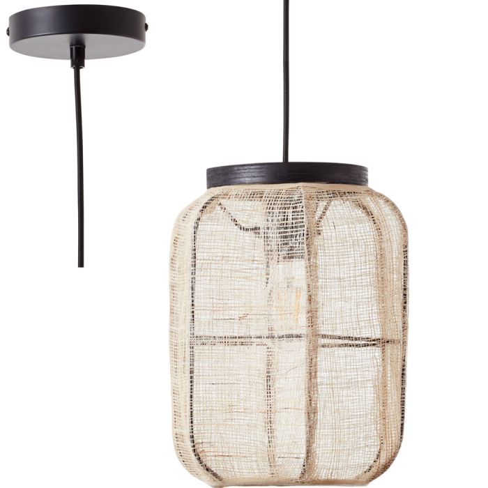 Brilliant Tanah 99602/76 hanglamp met zwarte pendel en cilindervormige kap van jute