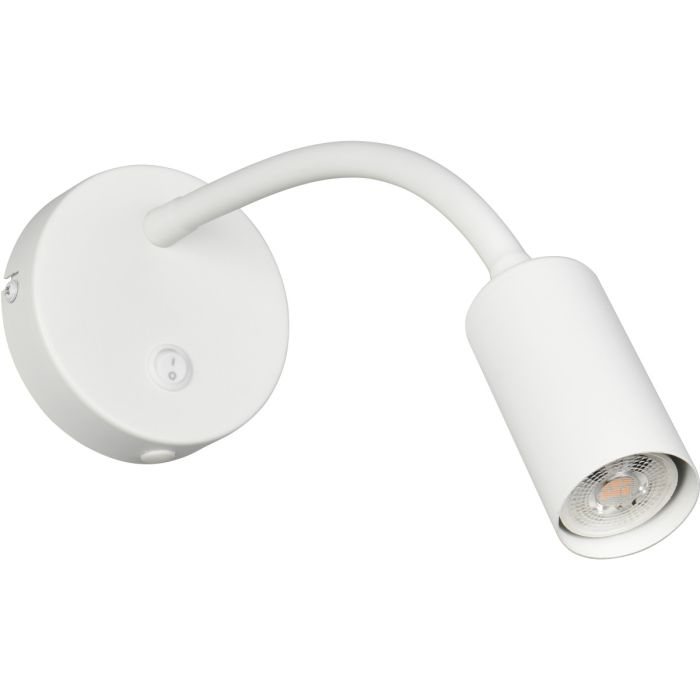 Reality Taryn witte wandspot met kiepschakelaar en 35,5 cm lange flexibele arm met 35mm GU10 lampje