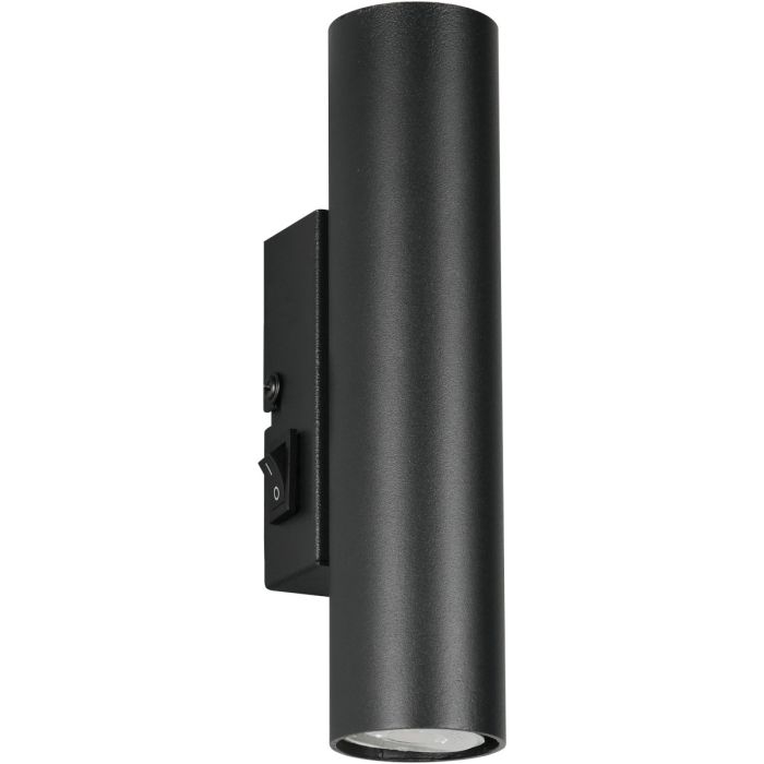 Reality Taryn zwarte up down wandlamp met kiepschakelaar van 18 cm hoog met 35mm GU10 lampjes