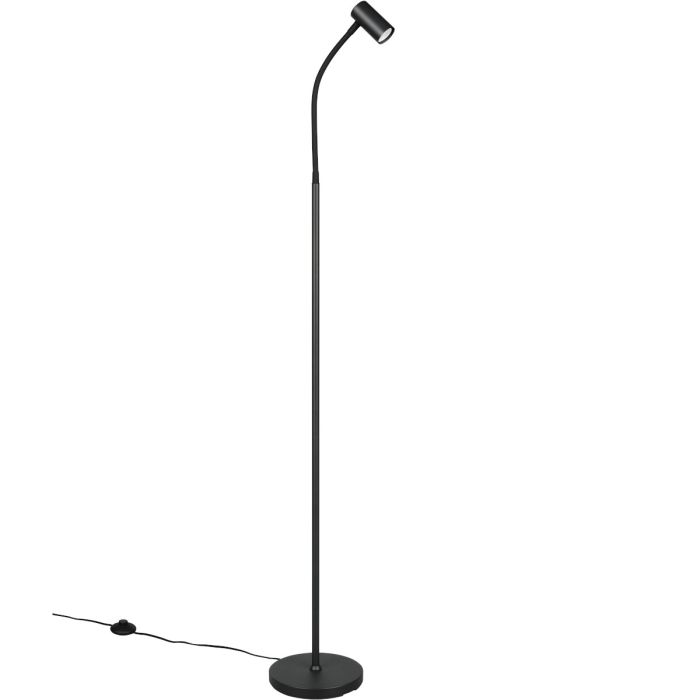 Reality Taryn zwarte staande leeslamp van 133,5 tot 141 cm hoog met klein spotje met 35mm GU10 lamp