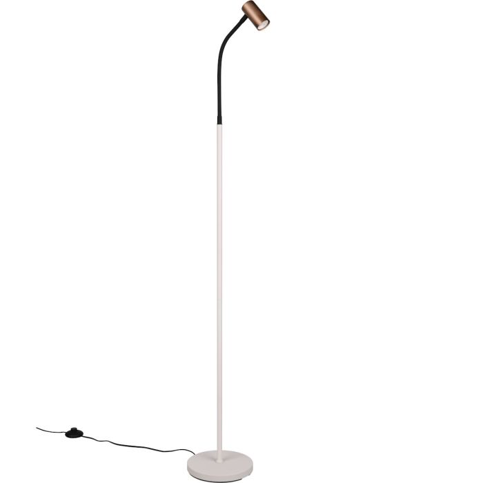 Reality Taryn warm grijs met zwarte staande leeslamp van 133,5 tot 141 cm hoog met klein koffiebruin spotje met 35mm GU10 lamp