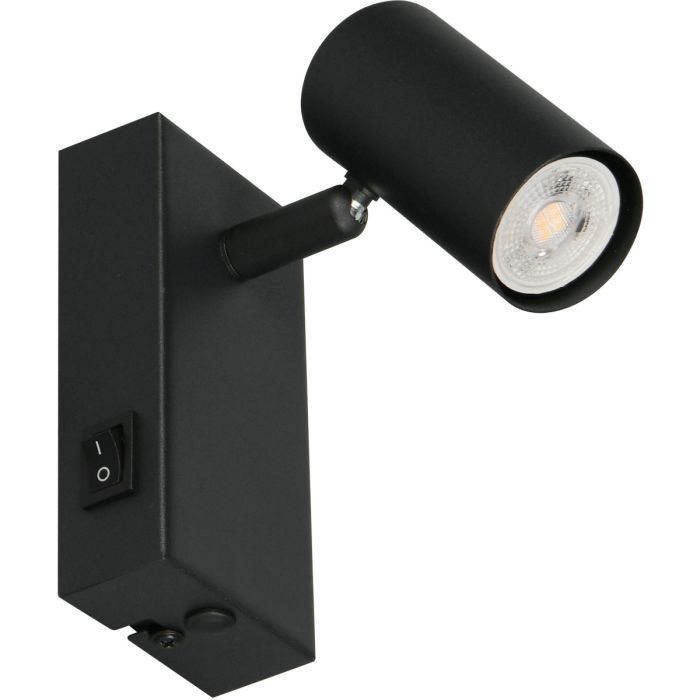 Reality Taryn compacte zwarte wandspot met schakelaar van 12cm hoog met een 35mm GU10 lampje