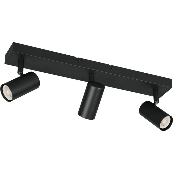 Reality Taryn compacte zwarte plafondspot met plafondbalk van 44,5cm en drie 35mm GU10 spotjes