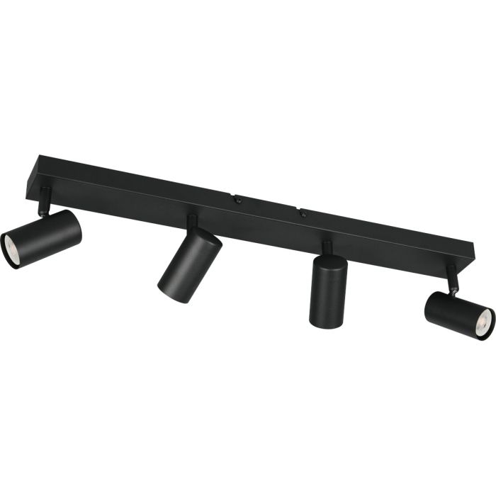 Reality Taryn compacte zwarte plafondspot met plafondbalk van 62cm en vier 35mm GU10 spotjes