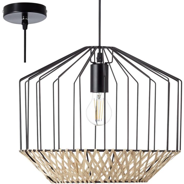 Brilliant Templo 99193/76 hanglamp van zwart metaaldraad en gevlochten bamboe
