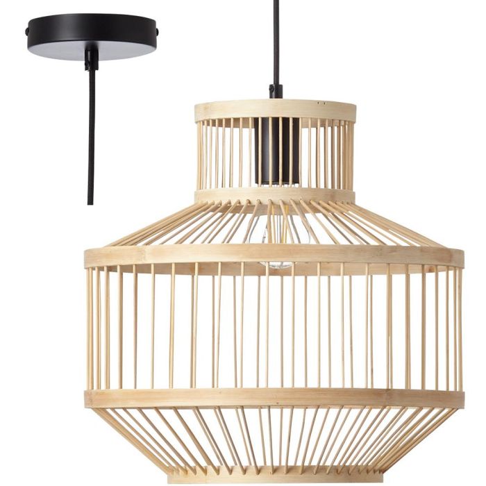 Brilliant Teva 99244/76 hanglamp met zwarte pendel en kap van bamboe spijlen
