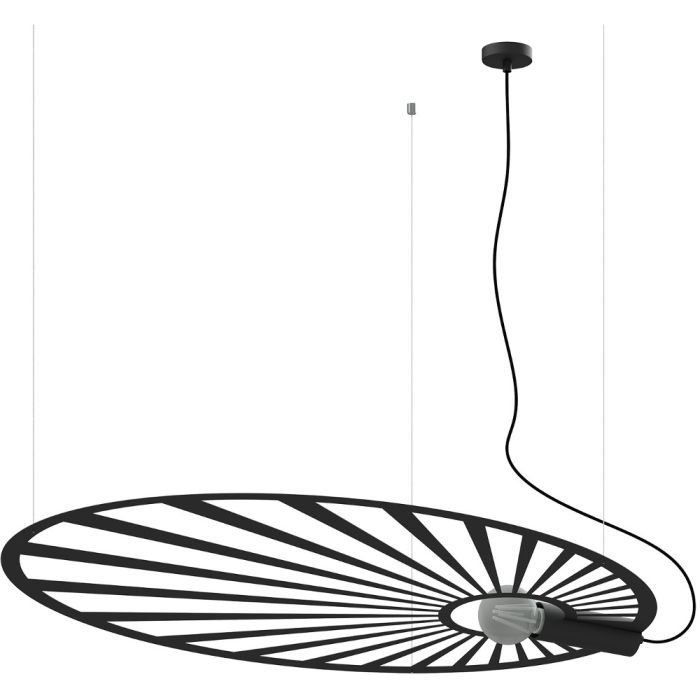 Thoro Lehdet TH.001CZ grote zwarte hanglamp van metaal met drie staalkabels ter bevestiging