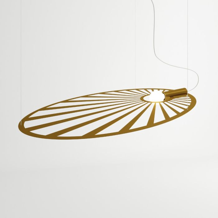 Thoro Lehdet TH.001ZL grote goud kleurige hanglamp met drie staalkabels ter bevestiging