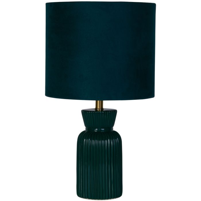 Searchlight Tia EU66033EM emerald kleurige tafellamp van 39,5cm hoog met keramieken voet en ronde kap van fluweel